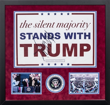 Donald Trump Autographed Campaign Poster with Presidental Seal Patch in Framed 24x27 Display (JSA)